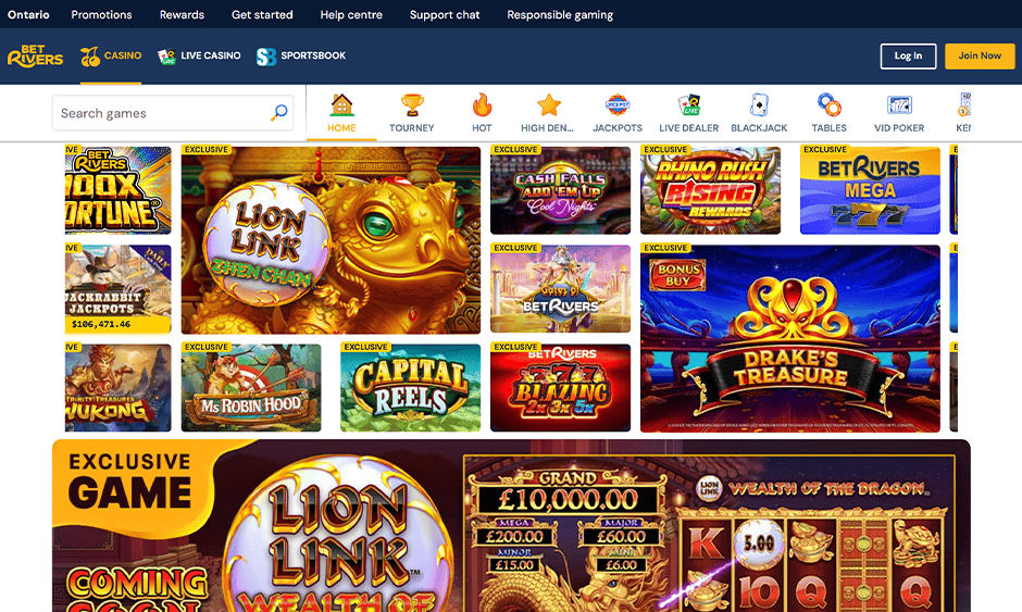 betrivers casino ontario games screenshot