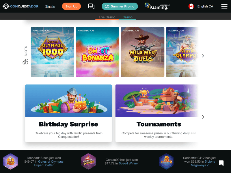 Conquestador Casino Alberta website