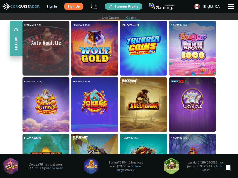 Conquestador Casino Alberta games