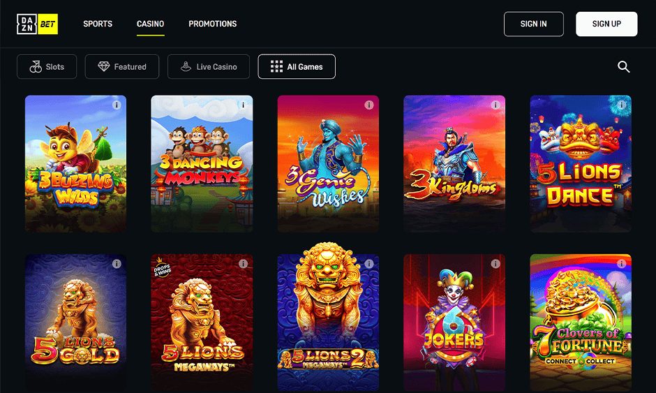 dazn bet casino ontario games screenshot