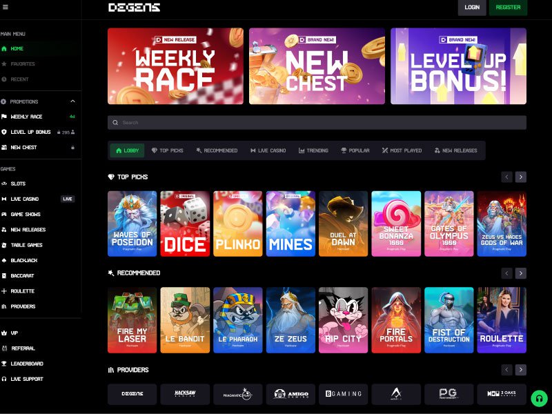 Degens Casino website