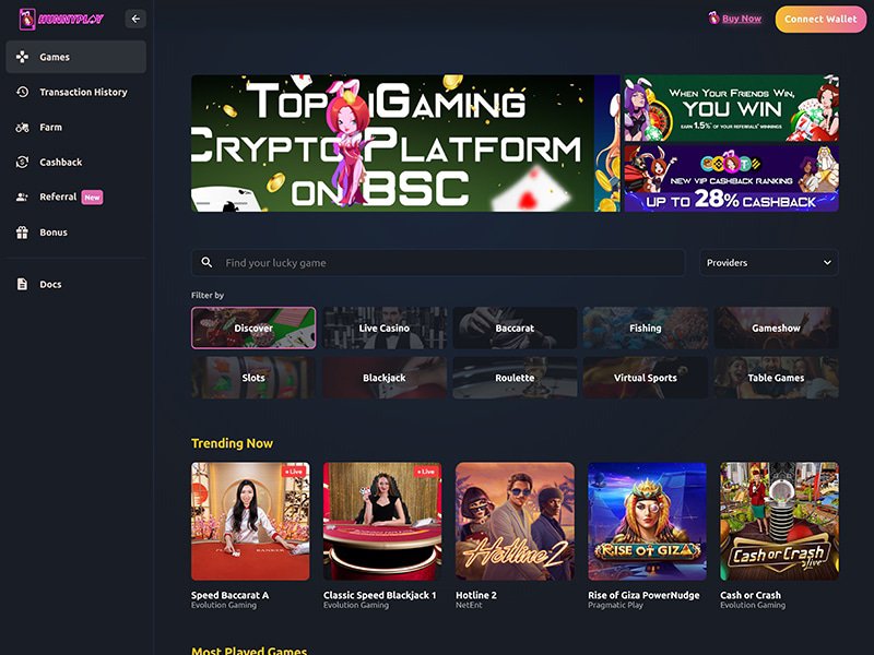 HunnyPlay Casino website