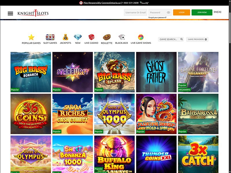 Knight Slots Casino website