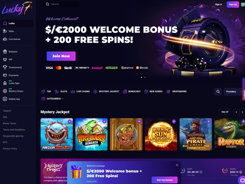 Lucky7even Casino website