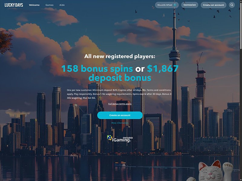 LuckyDays Casino Alberta website