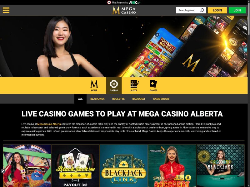 Mega Casino Alberta website