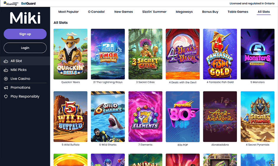 miki casino ontario games screenshot
