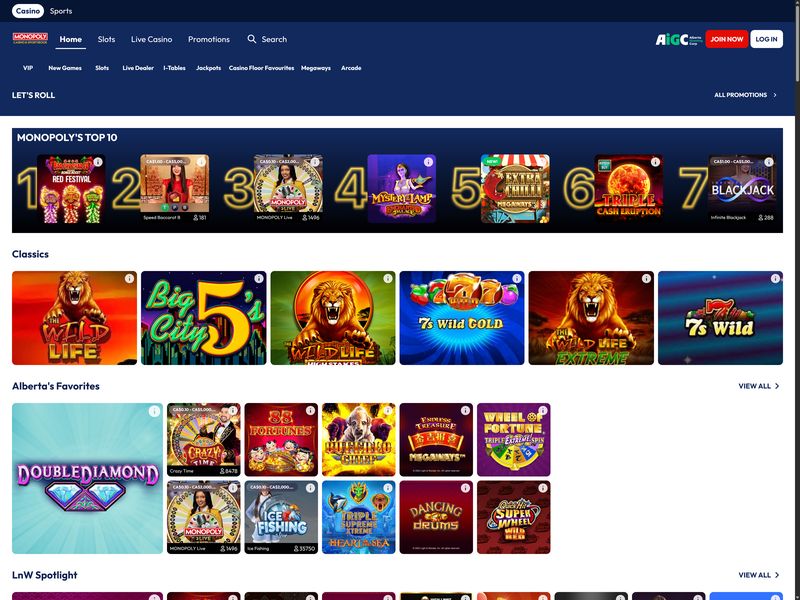 Monopoly Casino Alberta website