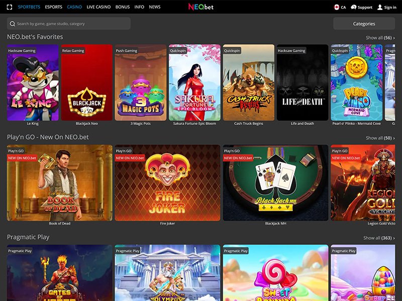 Neo.bet Casino Alberta website