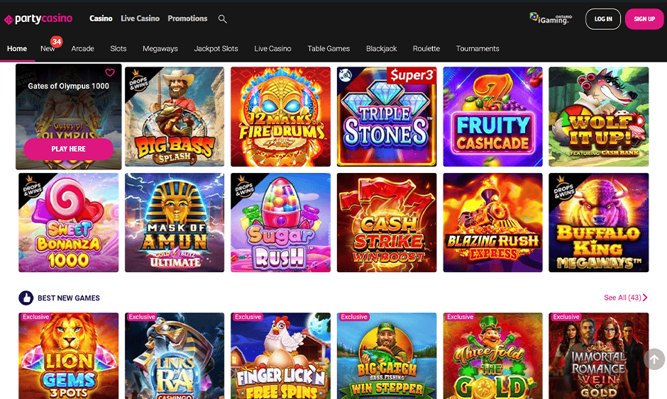 party casino ontario games screenshot