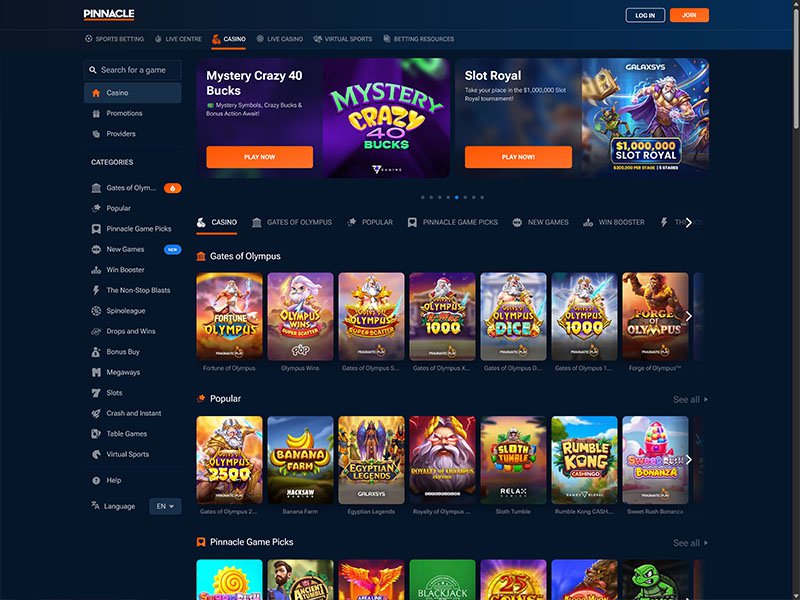 Pinnacle Sports Casino Alberta website