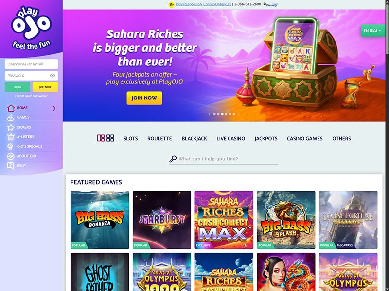 PlayOJO Alberta website