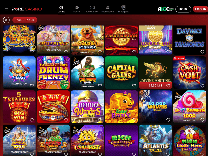 Pure Casino Alberta games