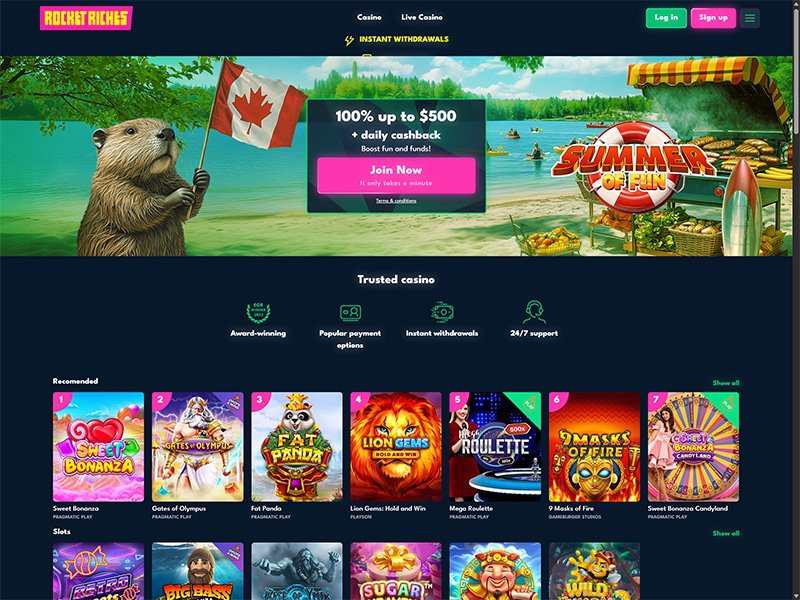 RocketRiches Casino website