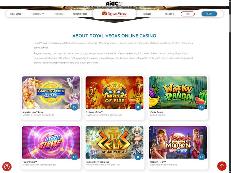 Royal Vegas Casino Alberta website