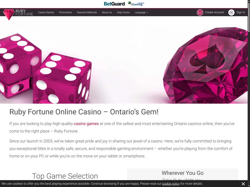 Ruby Fortune Casino Alberta website