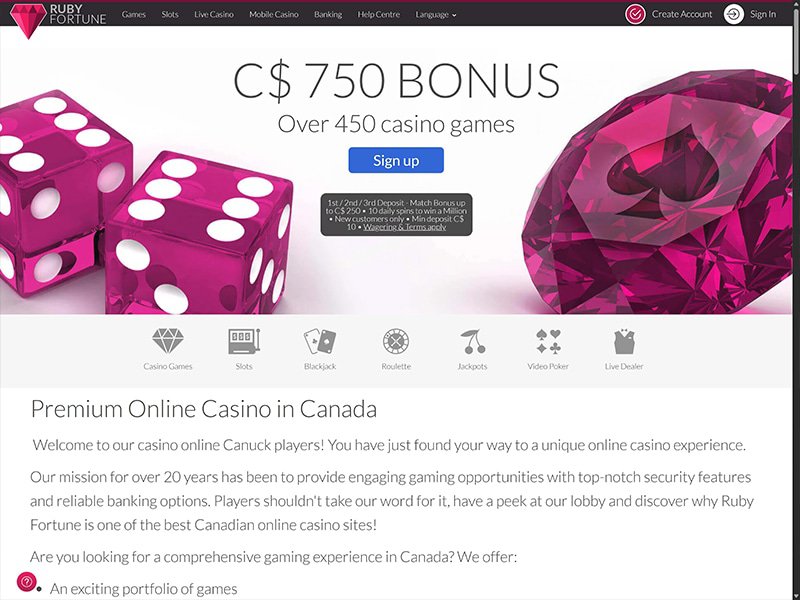 Ruby Fortune Casino Alberta website