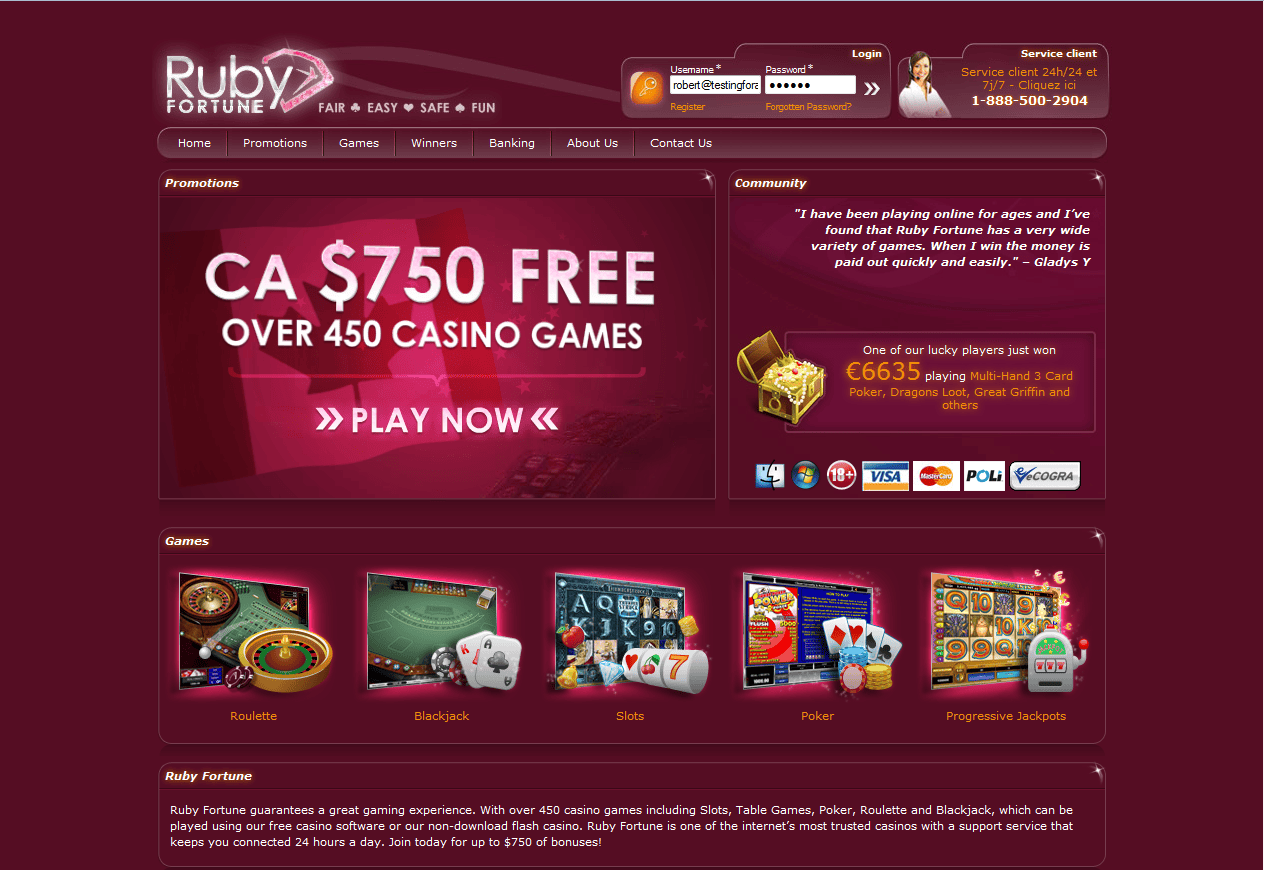 Ruby Fortune Casino Alberta website
