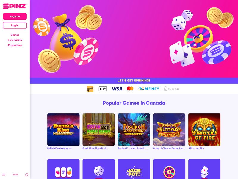 Spinz Casino Alberta website