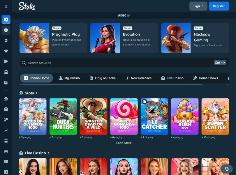 Stake Casino Alberta website
