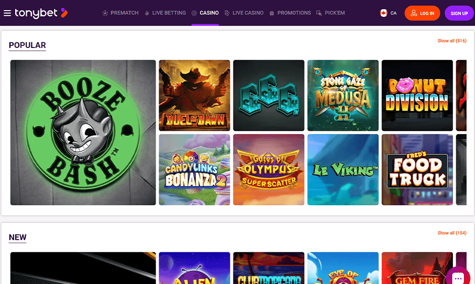 tonybet casino ontario games screenshot