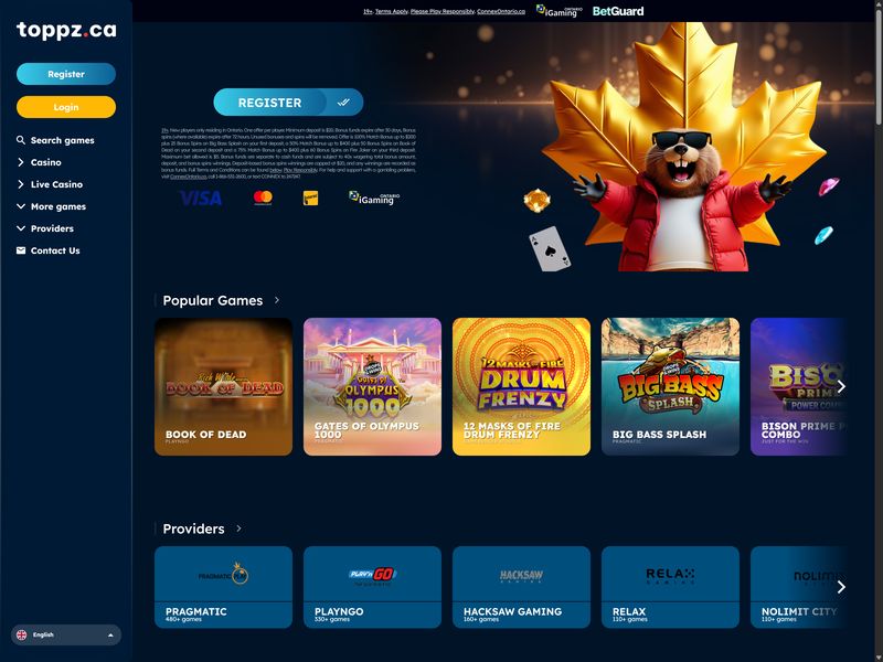 Toppz Casino website