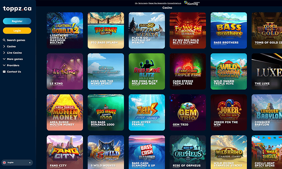 toppz casino ontario games screenshot