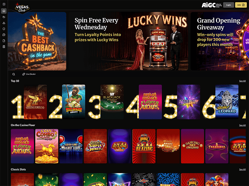 Vegas Club Casino Alberta website
