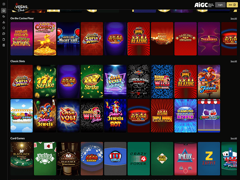 Vegas Club Casino Alberta games