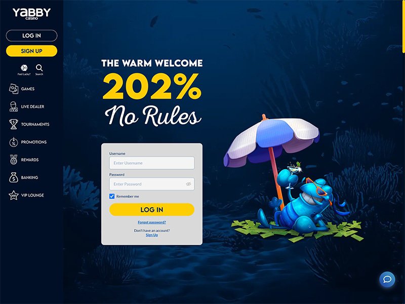 Yabby Casino website